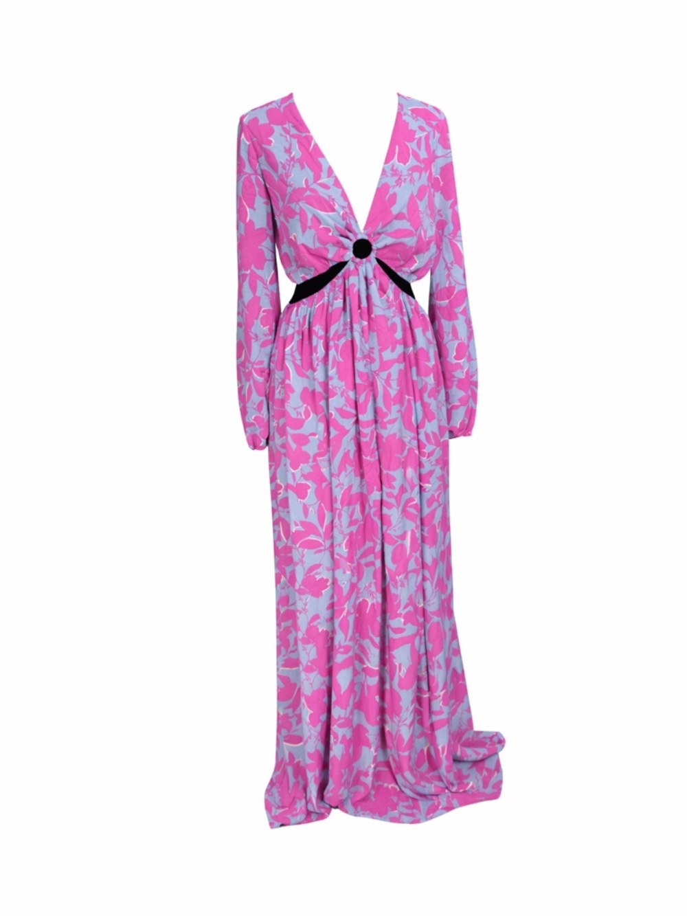 Meet Me in Santorini Pink Blue Floral Cutout Maxi Dress Resortcore-Sz Large‎